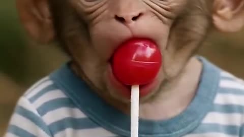 Cute Monkey Eating Lollypop