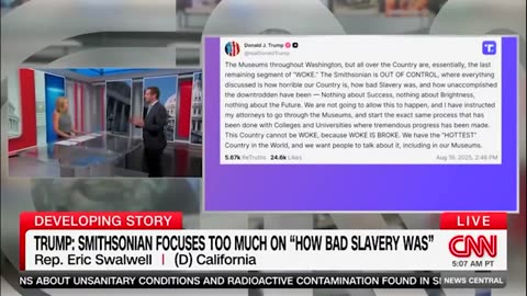 Swalwell accuses Trump of being a ‘slavery lobbyist’ over efforts to reform at Smithsonian.