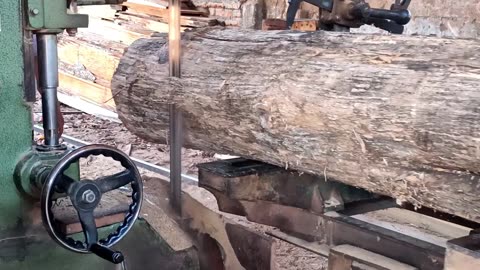 The process of cutting arge and hard teak wood