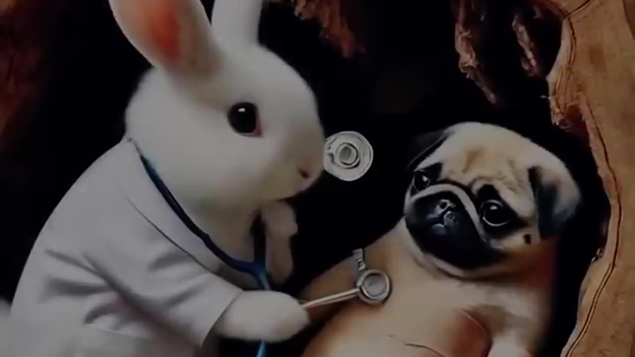 cute rabbit rescued poor pug, then pug fighted for him