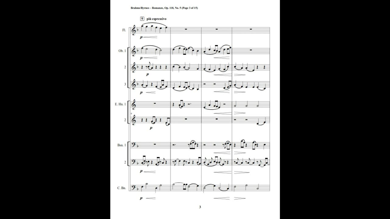 Johannes Brahms – Romanze, Op. 118, No. 5 (Double Reed Octet + Flute)