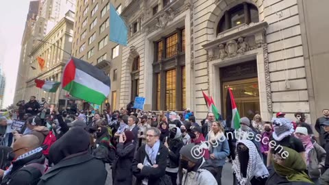 Pro-Palestine protesters gathering outside The Trump Building in Lower Manhattan