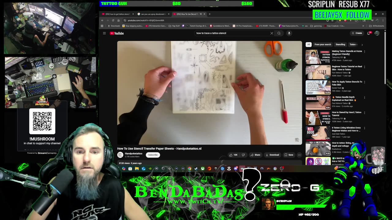 1st Tattoo Stream! | #ZeroG #allegedly #3DPrintDaddy #ad !mushroom #sponsorship
