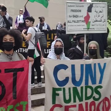 Nakba Day 77 in New York City. "CUNY FUNDS GENOCIDE"