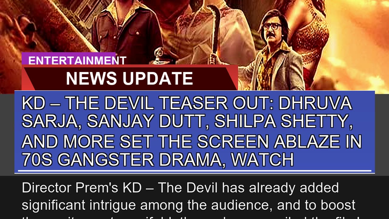 Kd the Devil Teaser Out Dhruva Sarja Sanjay Du