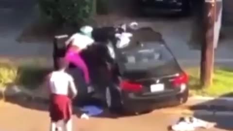 Sheboon tries to light her boyfriends car on fire,she used a little too much accelerant BOOM
