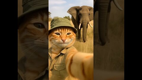 Safari Selfie Gone Wrong – Orange Cat vs Elephant! 🐱🌍😱