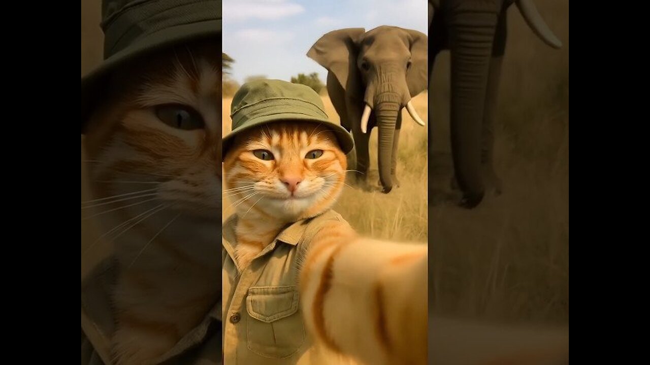 Safari Selfie Gone Wrong – Orange Cat vs Elephant! 🐱🌍😱