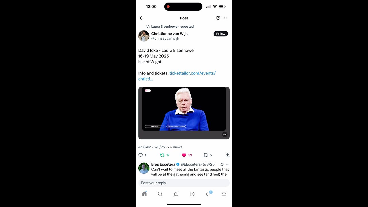 Laura Eisenhower and David Icke. Original content by @eisenhowe8, X,