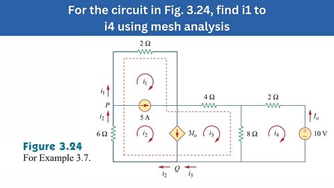 Example 3.7 | For the circuit in Fig. 3.24, find i1 to i4 using mesh analysis | FEC 4th Edition