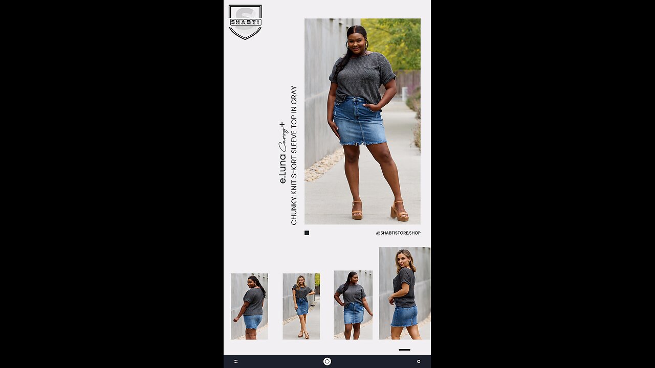 e.Luna Curvy+ Chunky Knit Short Sleeve Top in Gray🩶