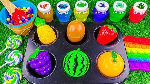 Oddly Satisfying Video _ How To Make 6 Rainbow Yummy Slime Fruit From Lollipop Candy & Cutting ASMR
