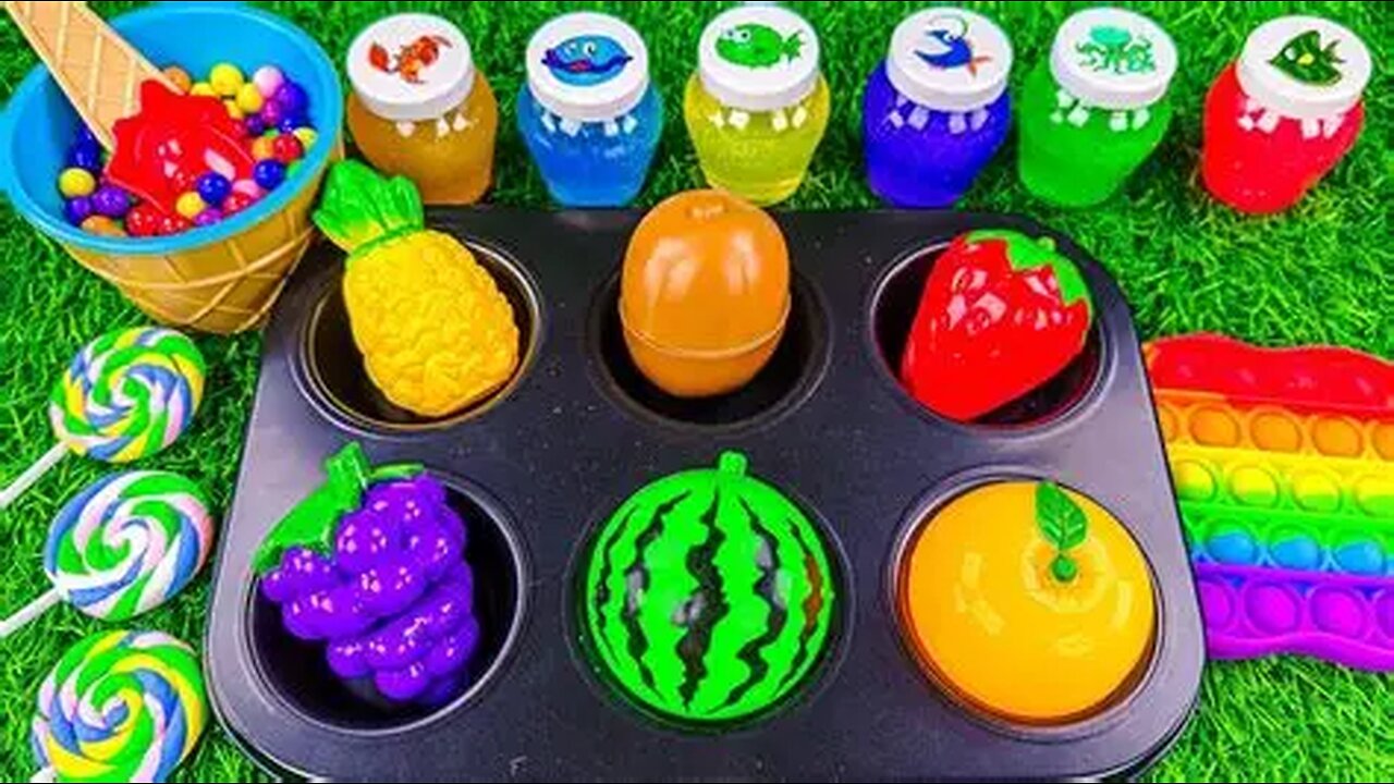 Oddly Satisfying Video _ How To Make 6 Rainbow Yummy Slime Fruit From Lollipop Candy & Cutting ASMR