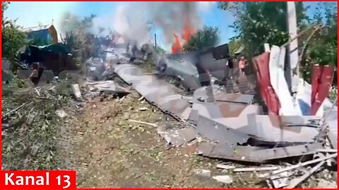 A Russian next-generation drone ＂Altius＂ crashes into a house in Kazan city