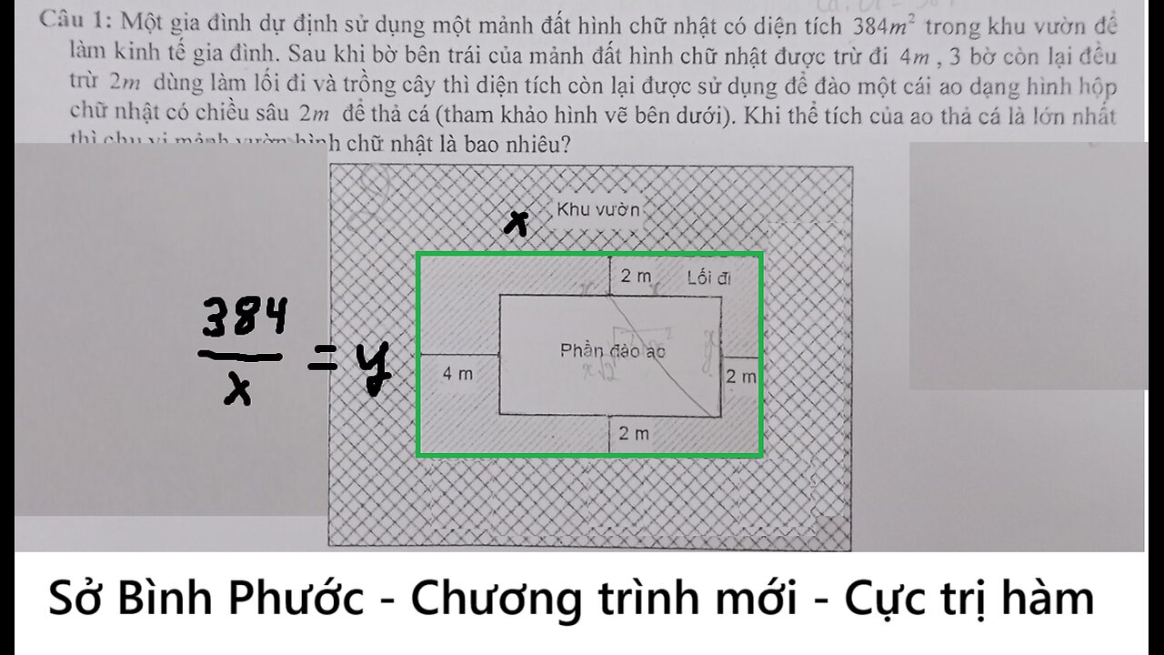 Sở Bình Phước: Một gia đình dự định sử dụng một mảnh đất hình chữ nhật có diện tích 384m² trong