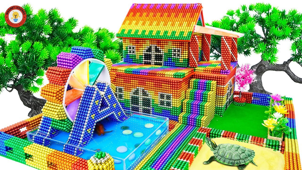 Build a luxury mini villa with a swimming pool using magnetic balls!