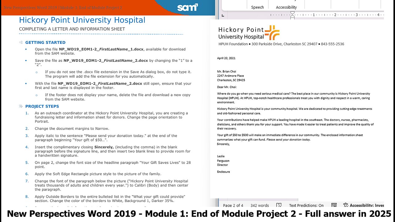 New Perspectives Word 2019 | Module 1: End of Module Project 2 | Hickory Point University Hospital