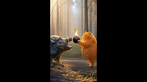 cat and pig fight 02 ,⭐🔥🙏🙏🔥🔥
