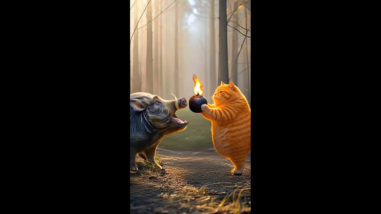 cat and pig fight 02 ,⭐🔥🙏🙏🔥🔥