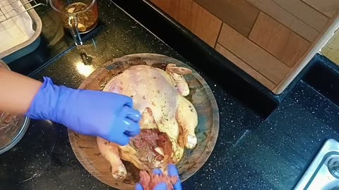 BAKED WHOLE CHICKEN STUFFED WIYH OSTRICH MEAT