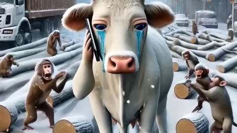 Beautiful story of hardworking cow and monkey