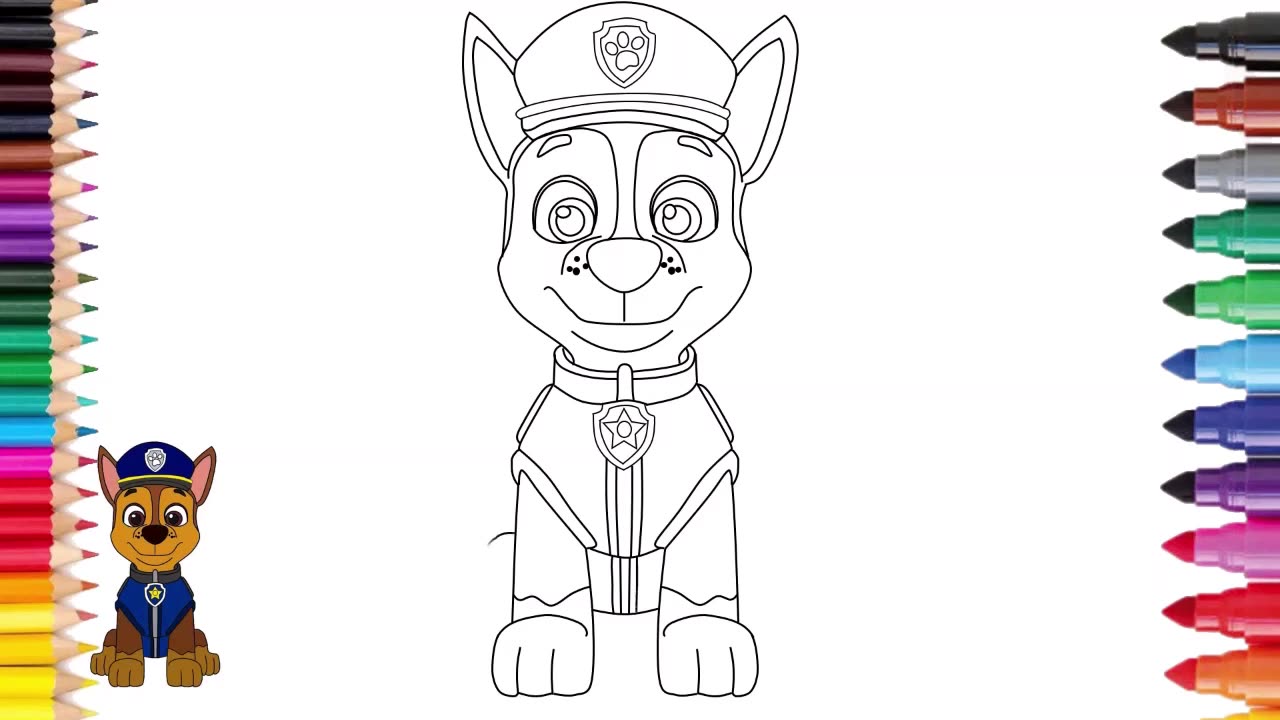 Draw and color Chase Paw Patrol