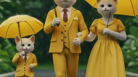 A family of cat walking in rain in California
