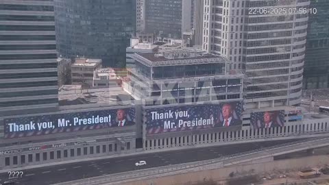 A massive “Thank you, Mr. President” banner of Trump just went up in Tel Aviv after the U.S.