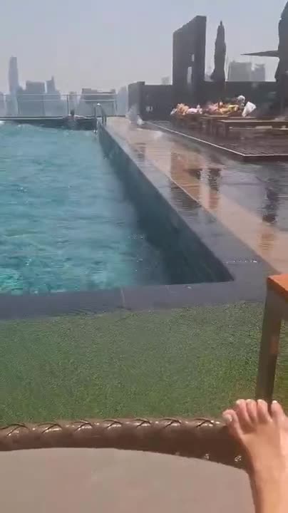 Roof top pool during earthquake