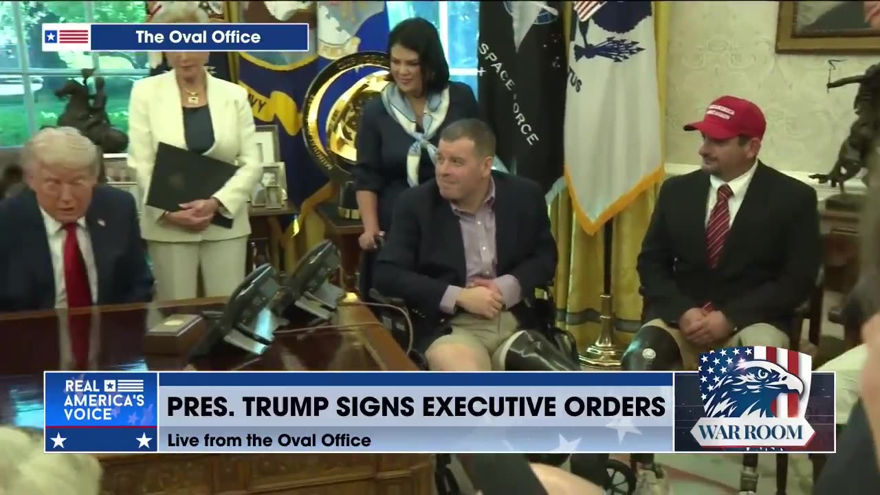 President Trump welcomed wounded warriors into the Oval Office