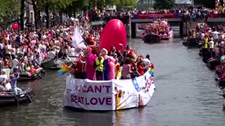 Amsterdam's iconic canals filled with LGBTQ+ Pride