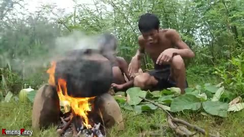 Stone Age Crab Feast: Building a Jungle Kitchen & Catching HUGE Crabs! (No Modern Tools)