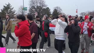 "Fascists Go Home!" Protesters chant as they march along "Americans Against Islamification",