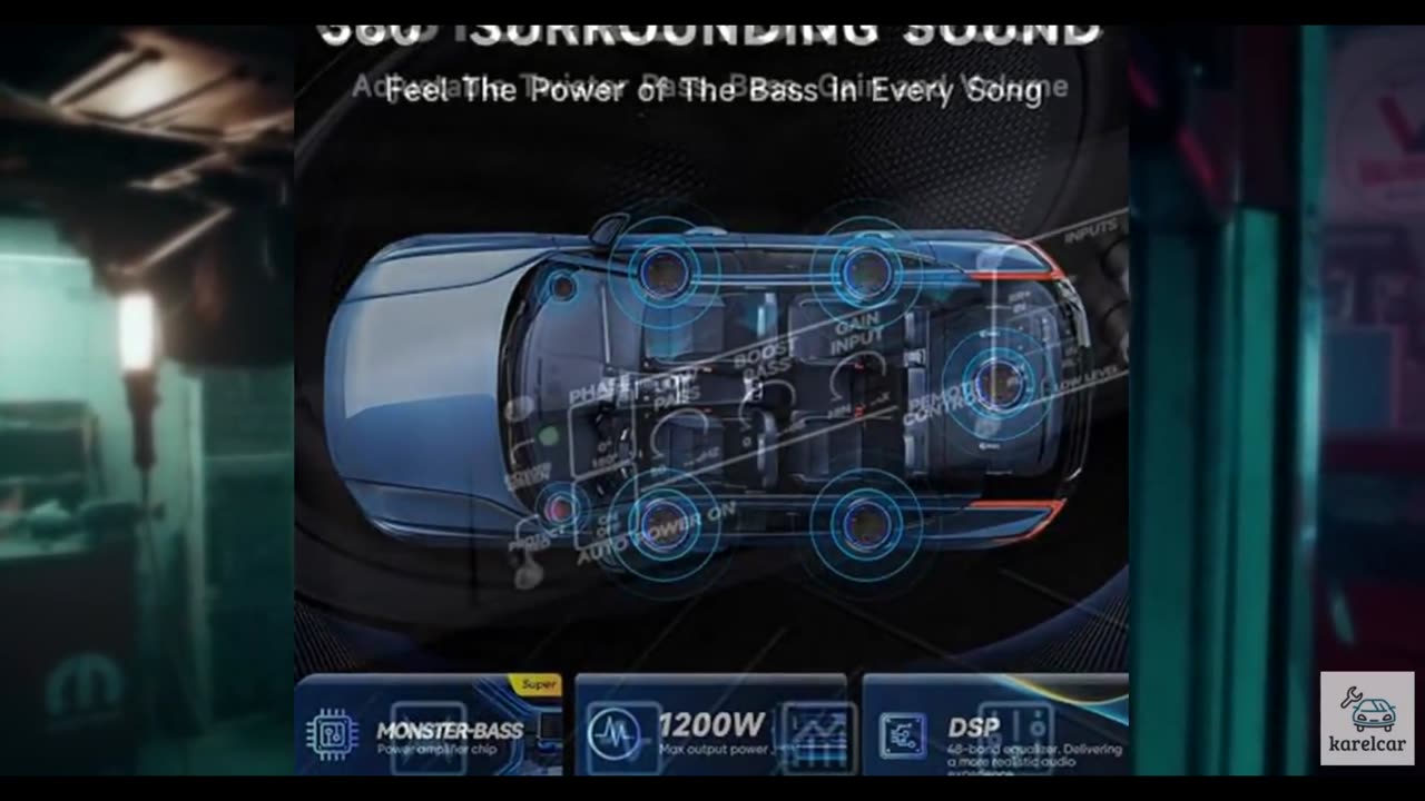 1200W Subwoofer, Slim Underseat Car Subwoofer and Amp Package with Ambient Light