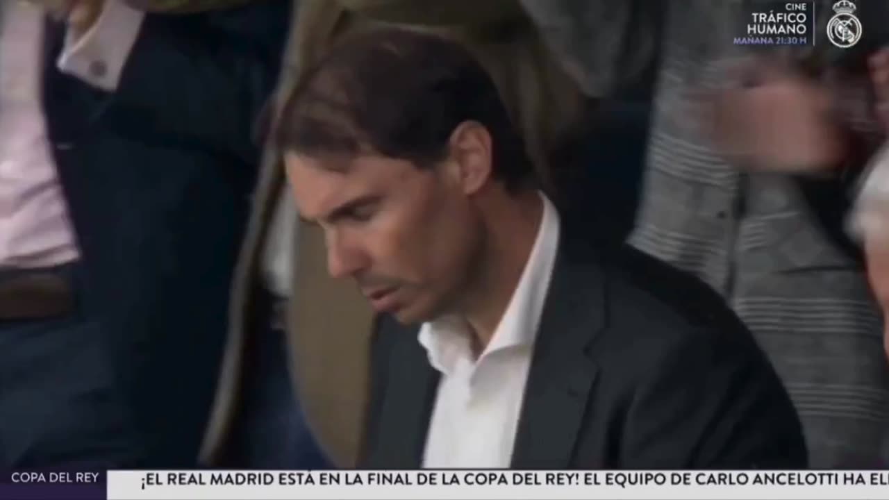 Tennis legend Rafael Nadal passionately celebrates Rudiger's winning goal in the stands