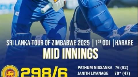 Sri Lanka gave target of 299 runs to Zimbabwe in the 1st odi. At Bulawayo