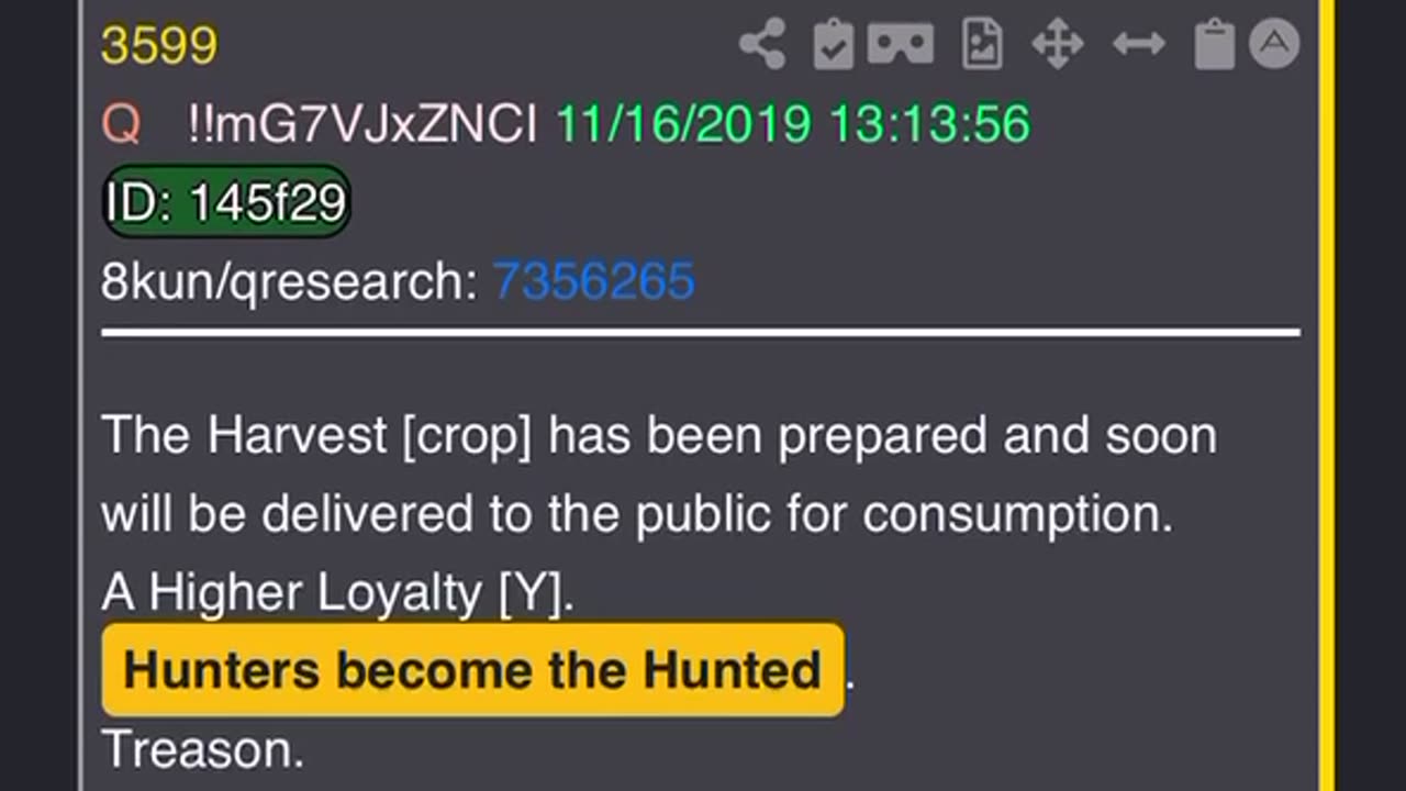 Hunters become the hunted. Trump confirms another Q drop.