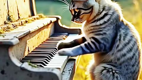 GATINHO PIANISTA 🐈🐈😺 #ai #piano #cat #melodia #cena #emocao #cover #r