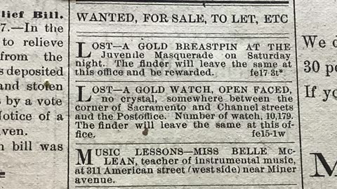 Relax and listen to an old newspaper. A 1885 Stockton, California newspaper.