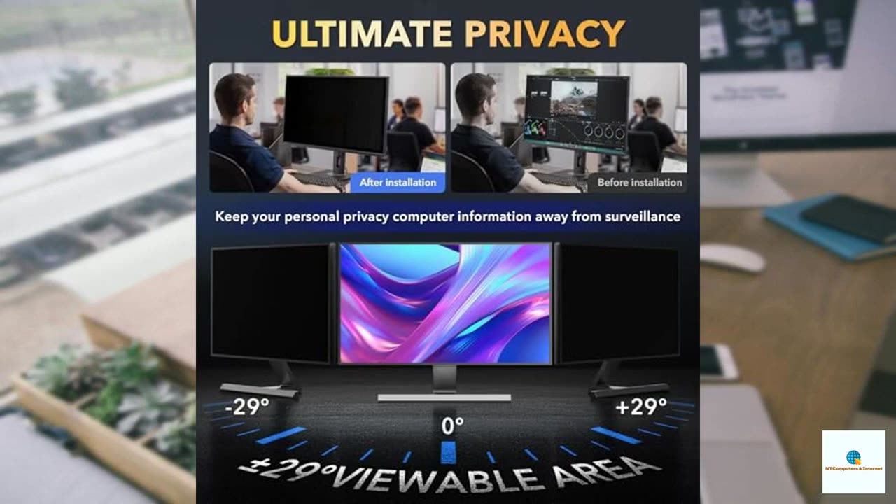Magnetic Invisible Hidden Design Computer Privacy Screen Filter 24 Inch for Frameless Moni