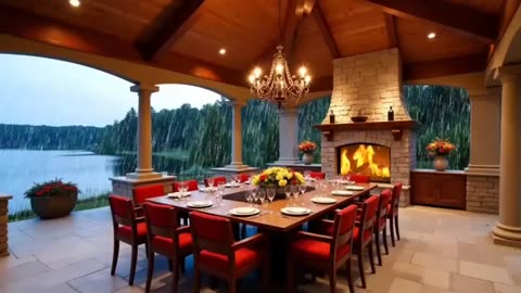 Cozy Ambience with friends on a cool rainy evening at the lake.🌧️