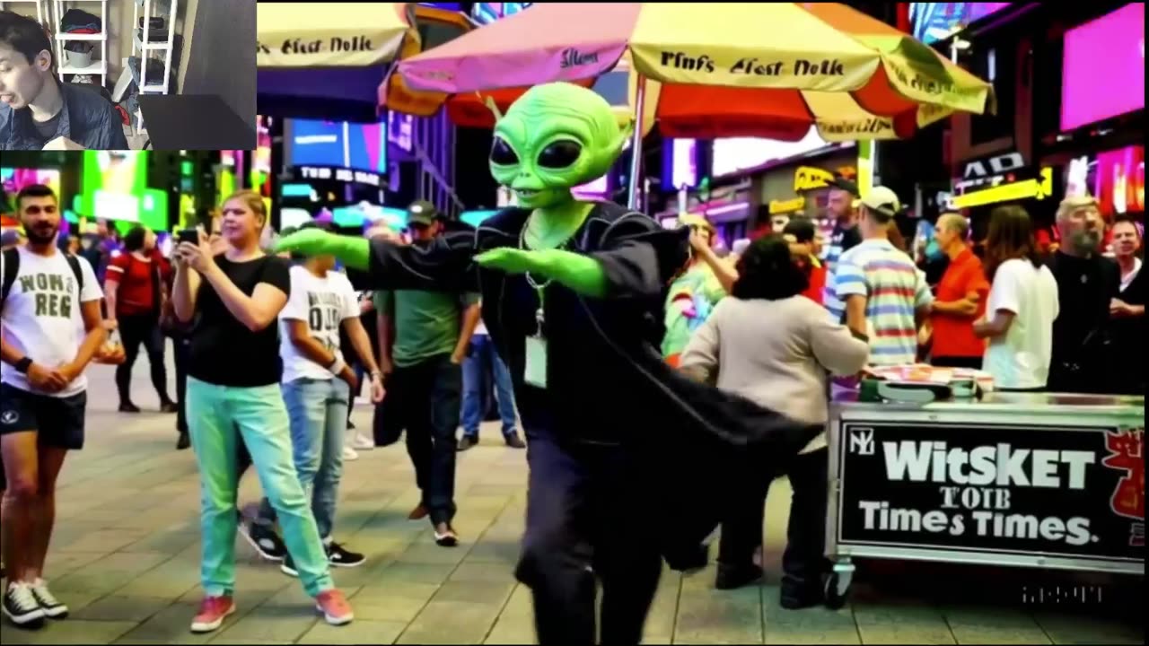 The Alien Dancing Around Times Square, New York Fake Funny Parody Video With Live Commentary