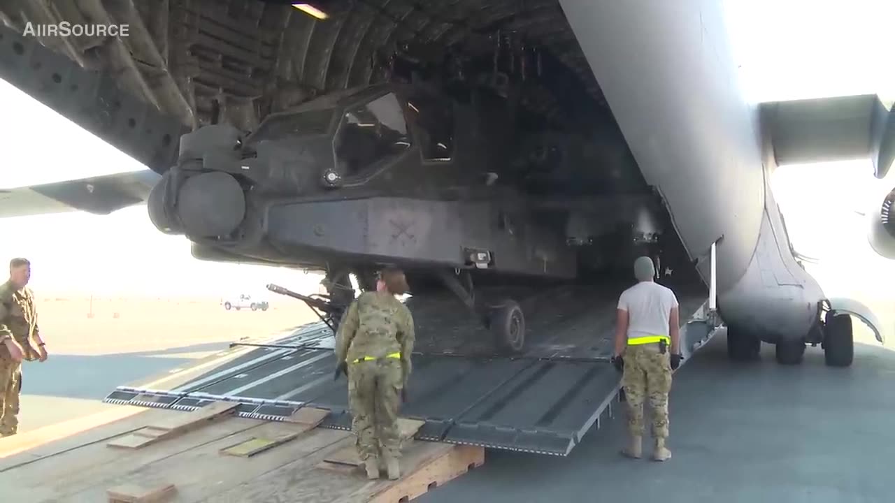 Unloading AH-64 Apache Helicopters from C-17 Globemaster III