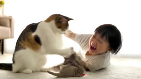 Kids play with cat funny videos