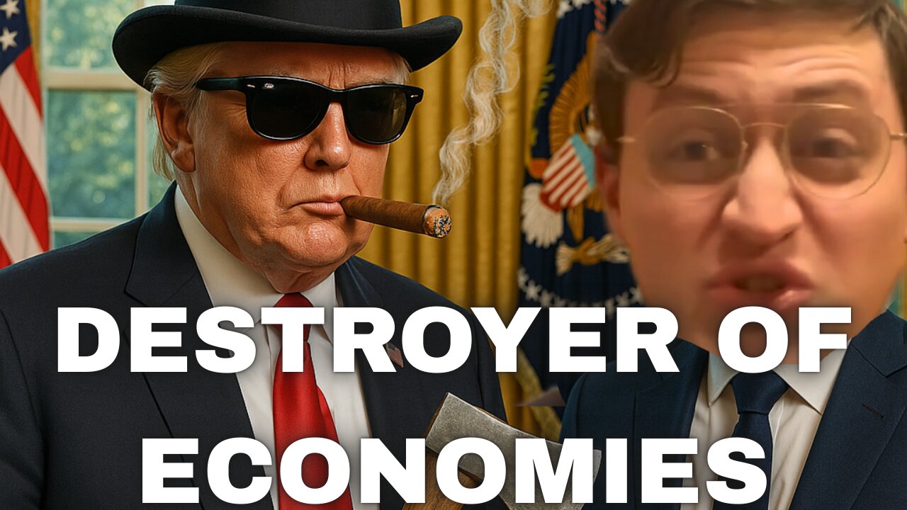 Trump destroyed; China, Russia, and Iran’s, economies with threats and a big sign.
