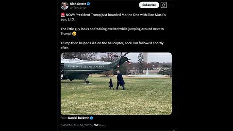 🚨 NOW: President Trump just boarded Marine One with Elon Musk’s son, Lil X.