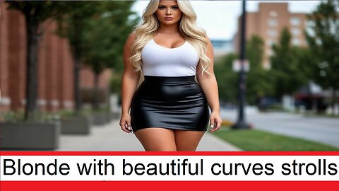 A pretty blonde girl with beautiful curves is walking around the city