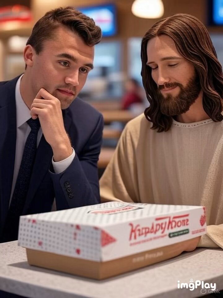 A Picture Of Charlie Kirk At Krispy Kreme With Jesus 🍩
