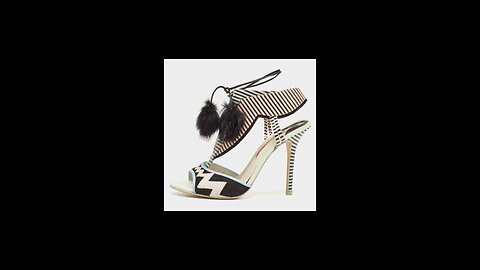 Sophia Webster Multicolor Patent Leather Fur Pom Pom Ankle Tie Up Sandals Size 41 🤩🙌🏻