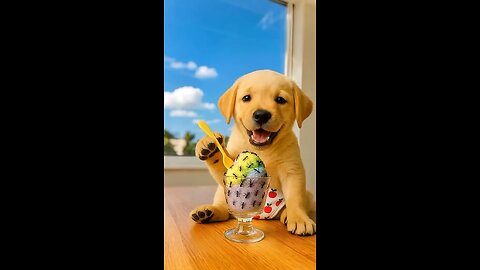 The cute dog ate ants along with the ice cream #ai #baby #dog
